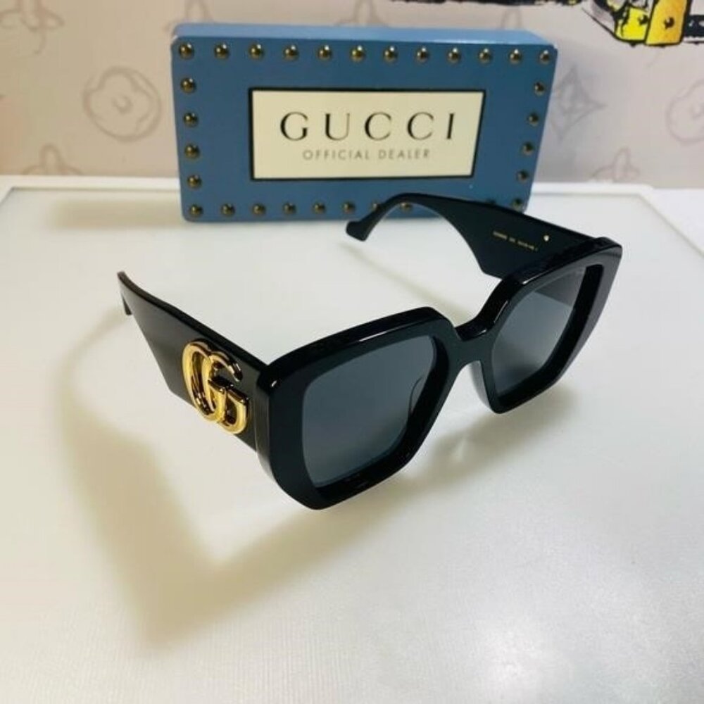 New Gucci Geometric Men’s Women’s Sunglasses GG0956S 003 Black/Gold 54mm - Picture 12 of 13